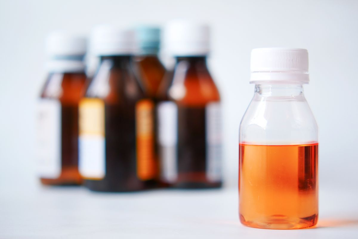 Amber syrup bottles